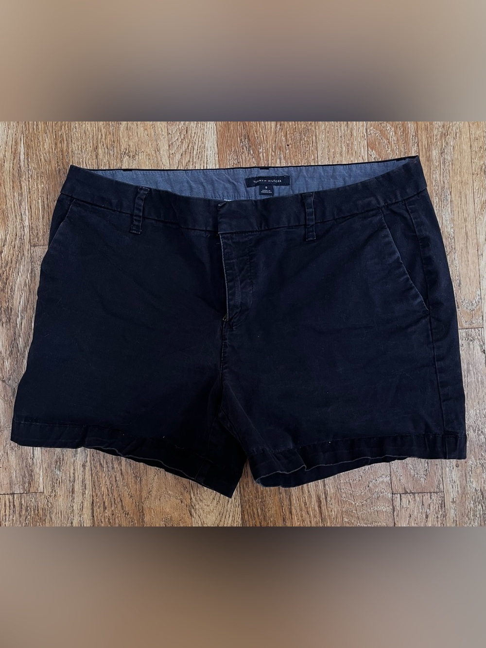 Tommy Hilfiger Navy and White Striped Waistband Shorts Women Size 8
